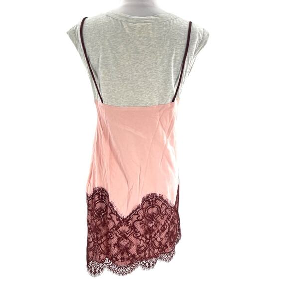 Anthropologie Maeve Lace Sleeveless T Shirt Slip Dress Side Zip Pink Grey SP - Picture 3 of 7